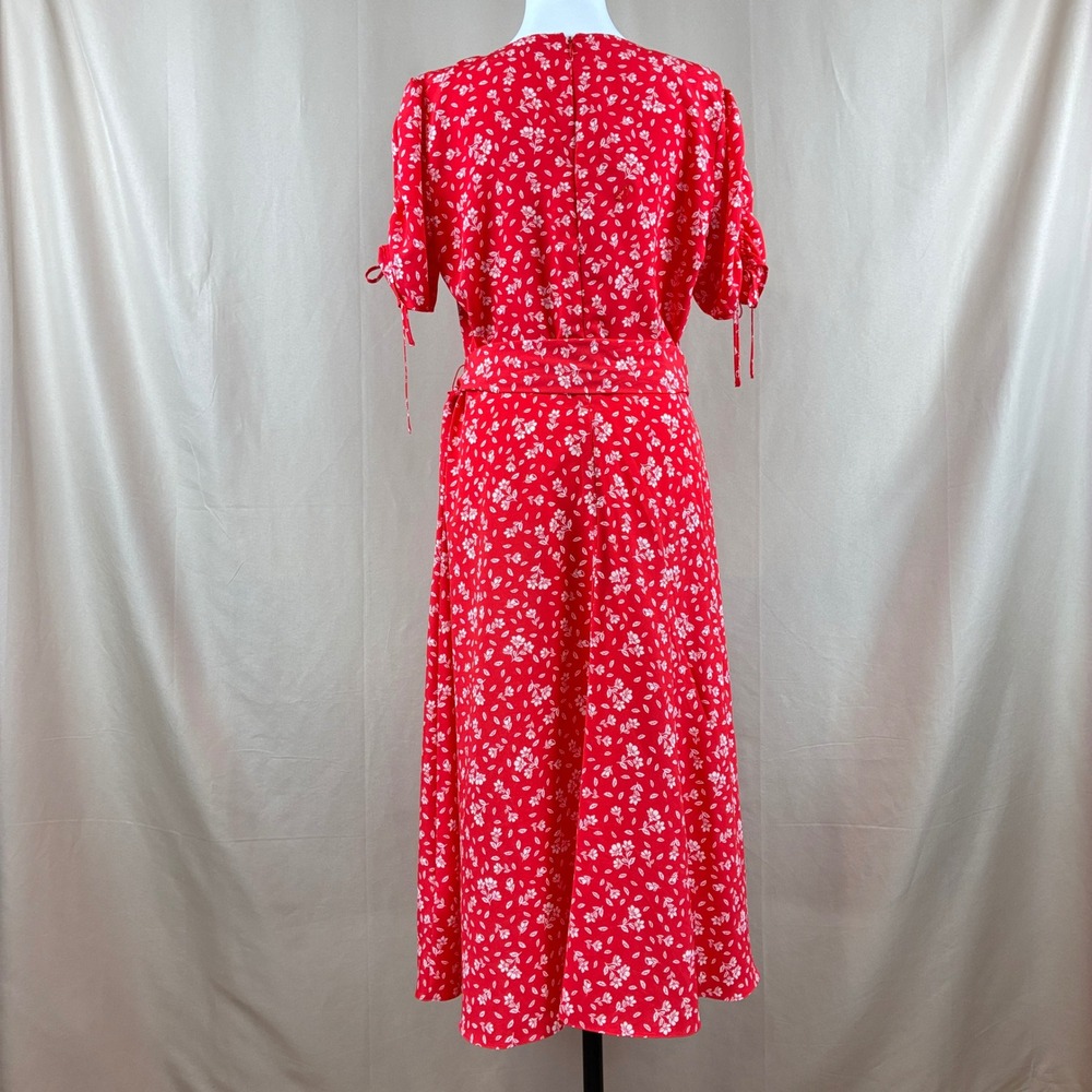 Lauren Ralph Lauren Womens 12 Midi Dress Red Floral Button Front Cottagecore - Picture 3 of 16